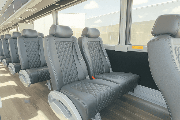 interior of Riverside Minibus Company charter bus